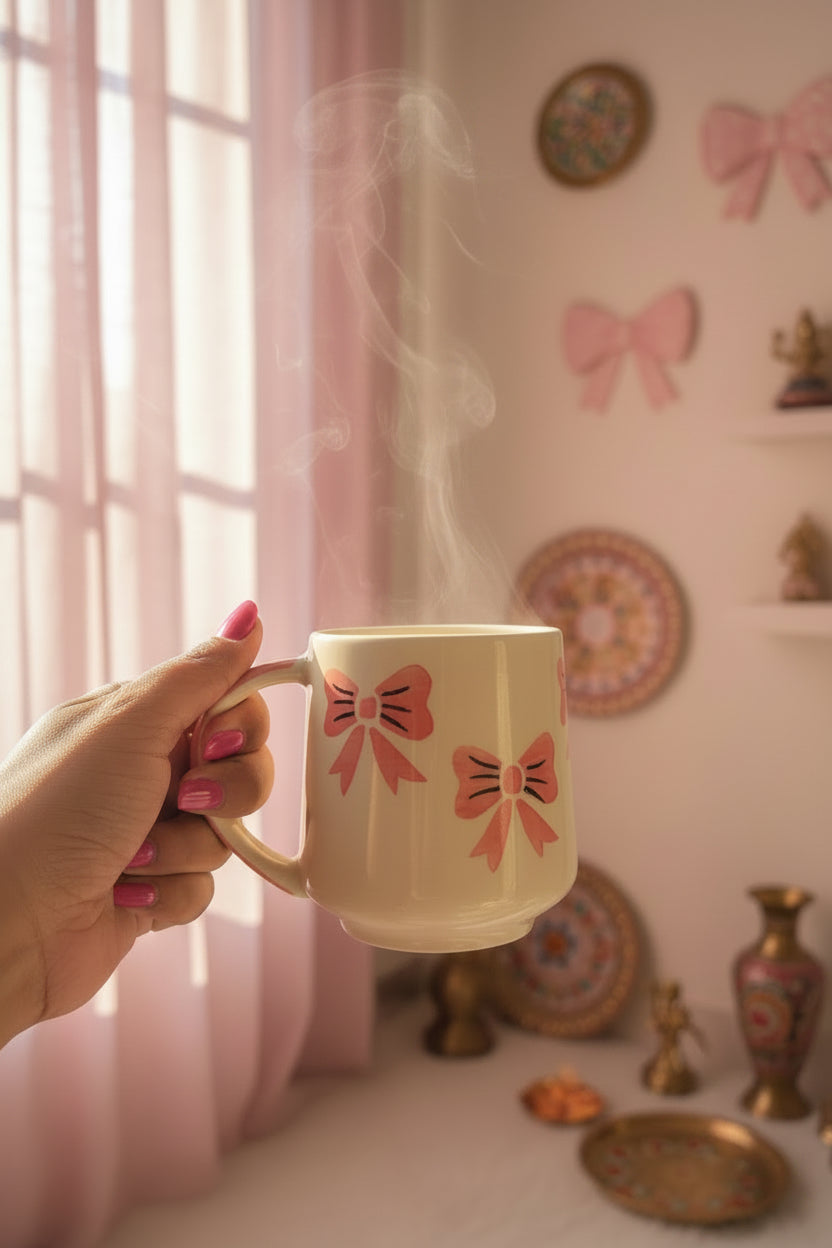 Pink bow mugs