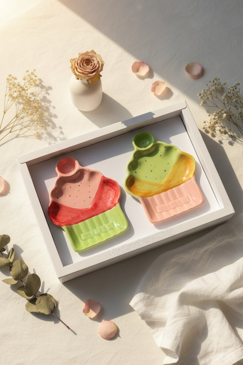 Handcrafted Muffin & Ice Cream Ceramic Serving Plate with Dip ( Set of one )