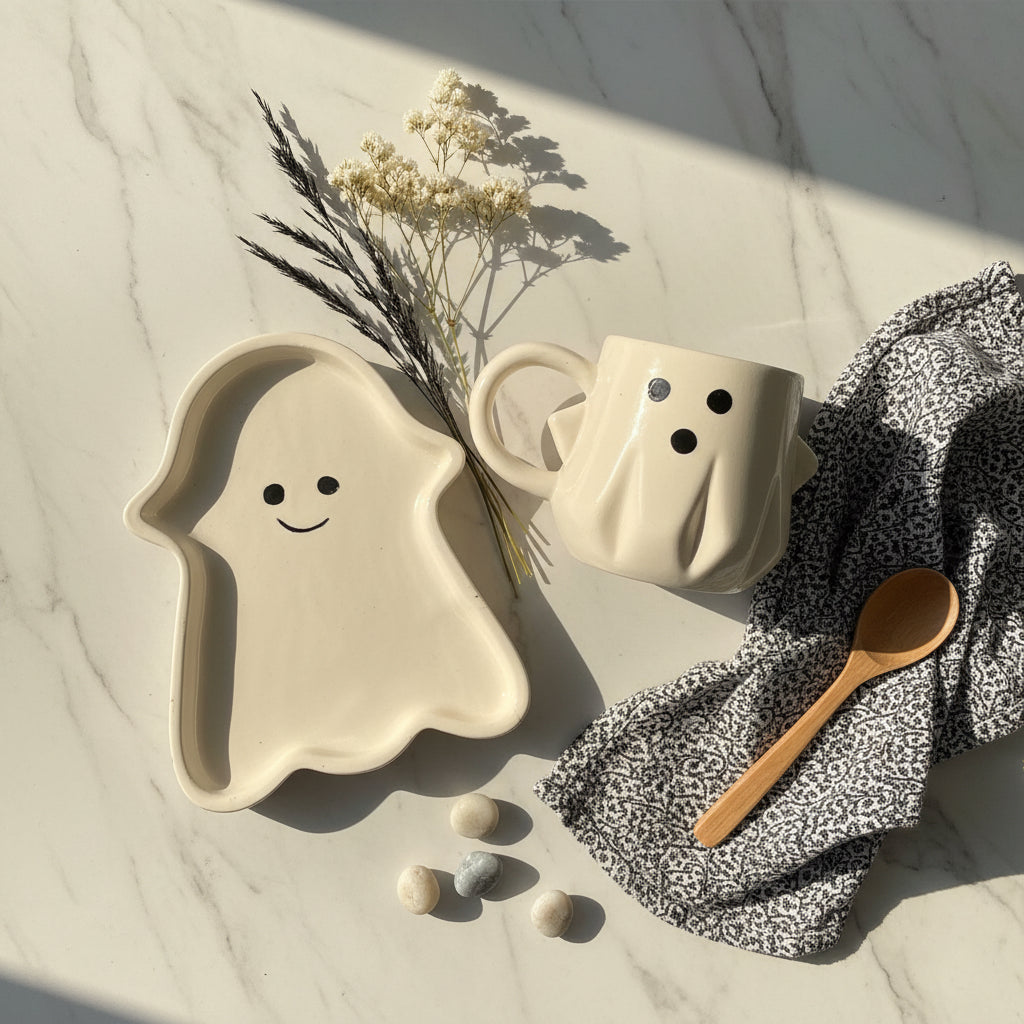 Boo Buddy Ceramic Mug & Plate Set 👻🤍 ( Set of two )