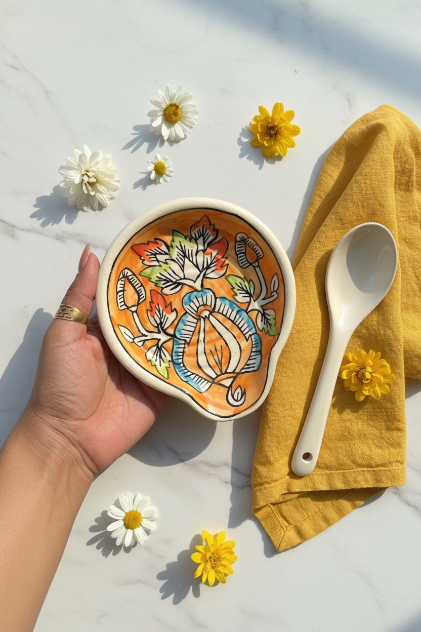 Ceramic Spoon Rest – 4 Hand-Painted Designs (Set of 1)