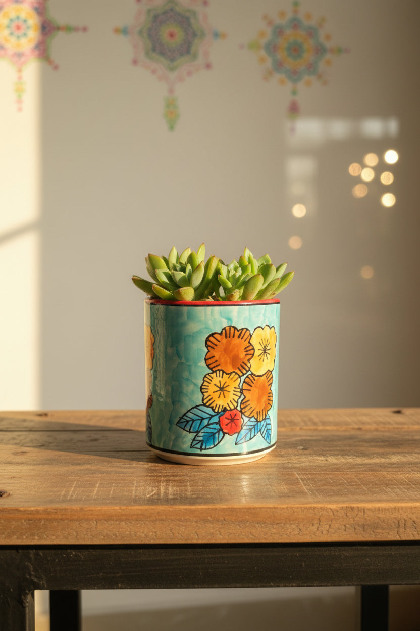 Hand-Painted Floral Girl Ceramic Holder | Multipurpose Planter, Vase & Organizer | 6 x 5 Inch | My Crockery Shop