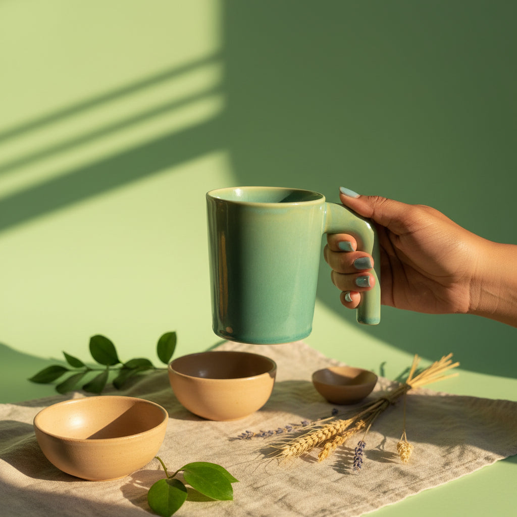 Glossy Hingle Handle Ceramic Mug – 300 mL (Set of 1)
