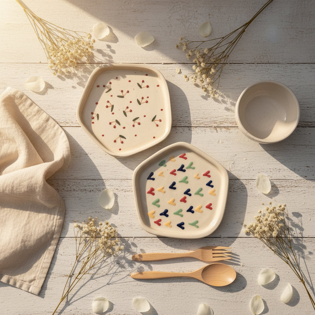 Cherry & Heart Embossed Ceramic Cookie Plates 🍒🤍 (Set of 1)