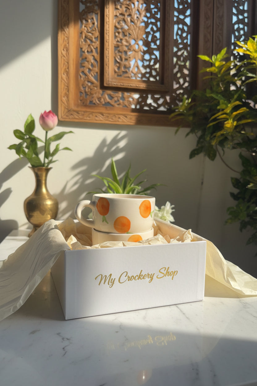 Citrus Bliss Ceramic Mug & Bowl Combo – Handpainted Orange Collection