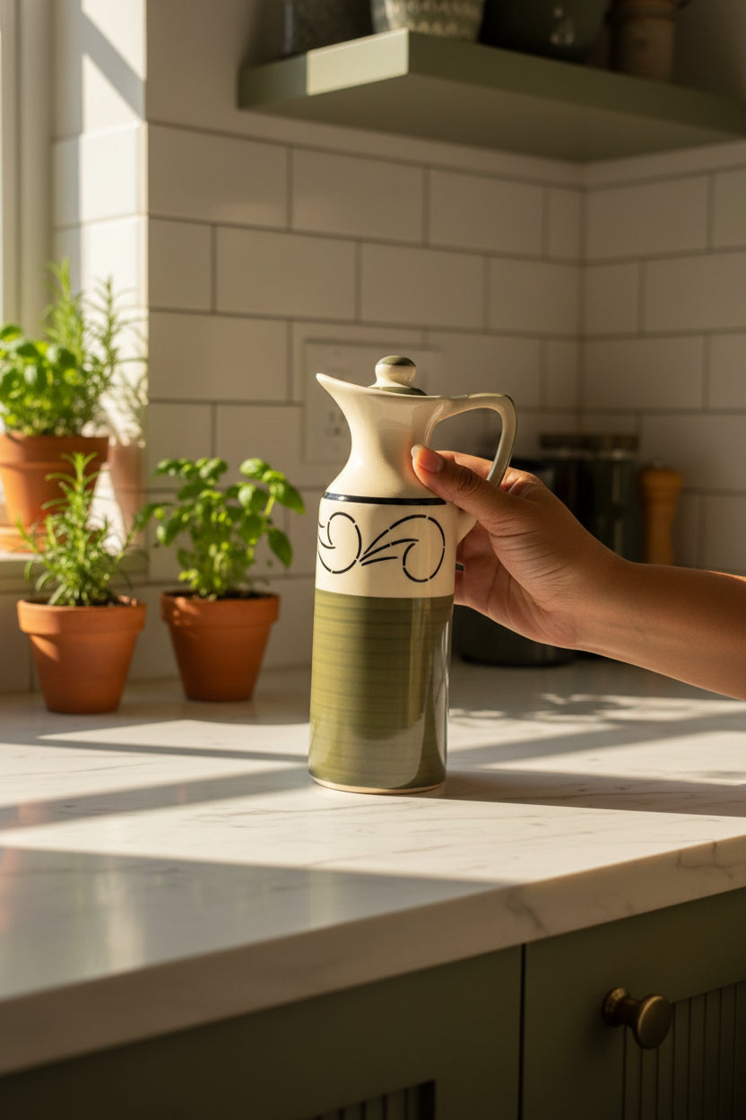 🌿 Artisan Ceramic Oil Dispenser | Handcrafted Pour Bottle (350 mL)