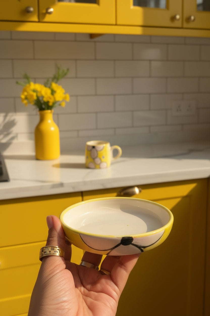 Sunny Blossom Ceramic Mug & Saucer Set – Handcrafted Floral Collection