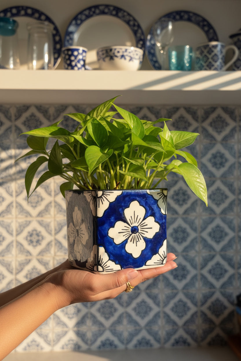 🌸 Rangoli Bloom Ceramic Planter (Set of 1)