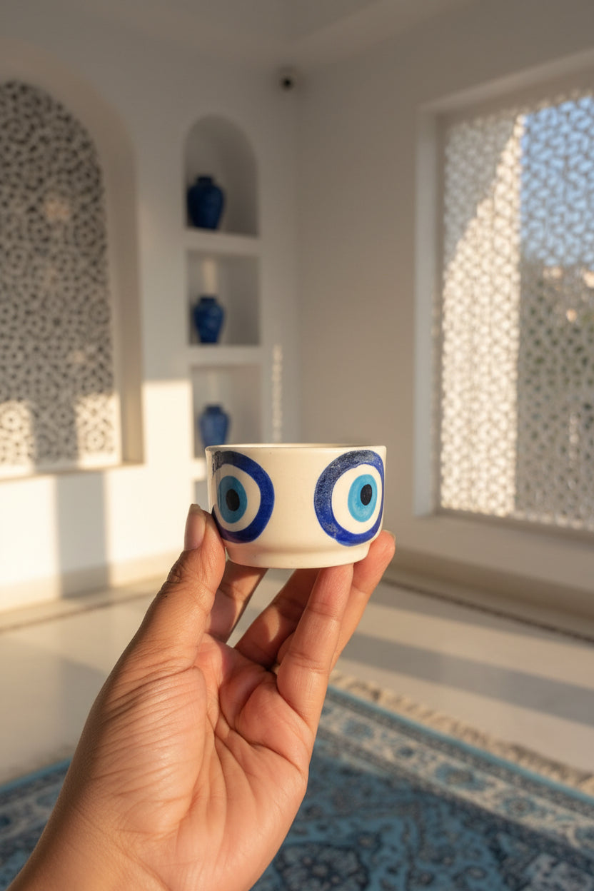 💚 Heart & Evil Eye Round Ceramic Dip Bowls (Set of 1)