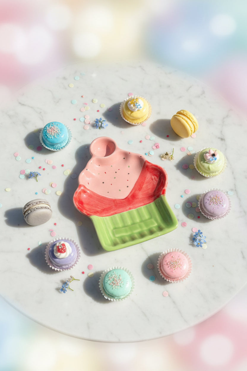 Handcrafted Muffin & Ice Cream Ceramic Serving Plate with Dip ( Set of one )