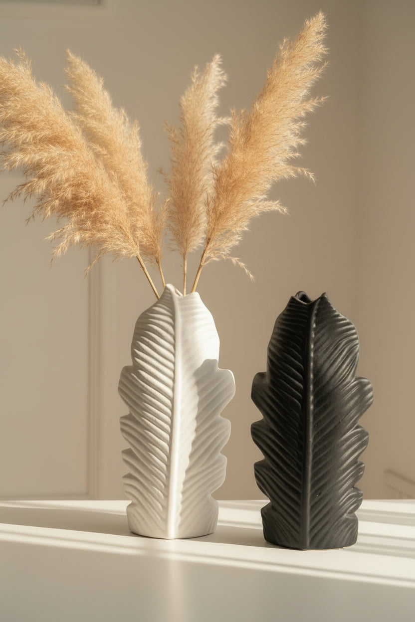 The "Folia" Embossed Ceramic Leaf Vase