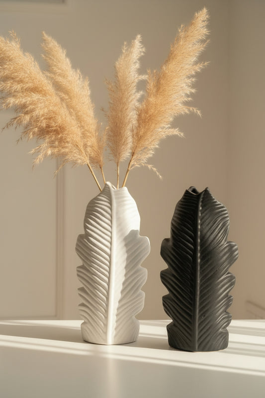 The "Folia" Embossed Ceramic Leaf Vase