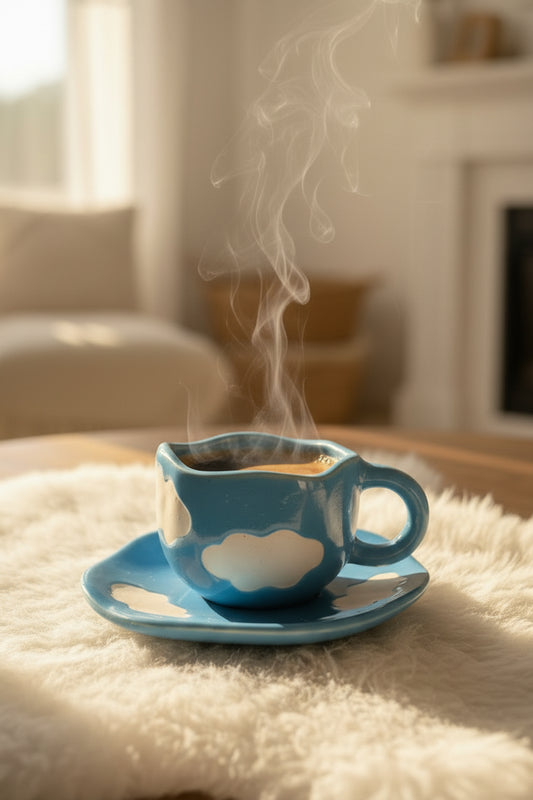 Cloud Dreams Ceramic Cup & Saucer Set – Handcrafted Sky Collection