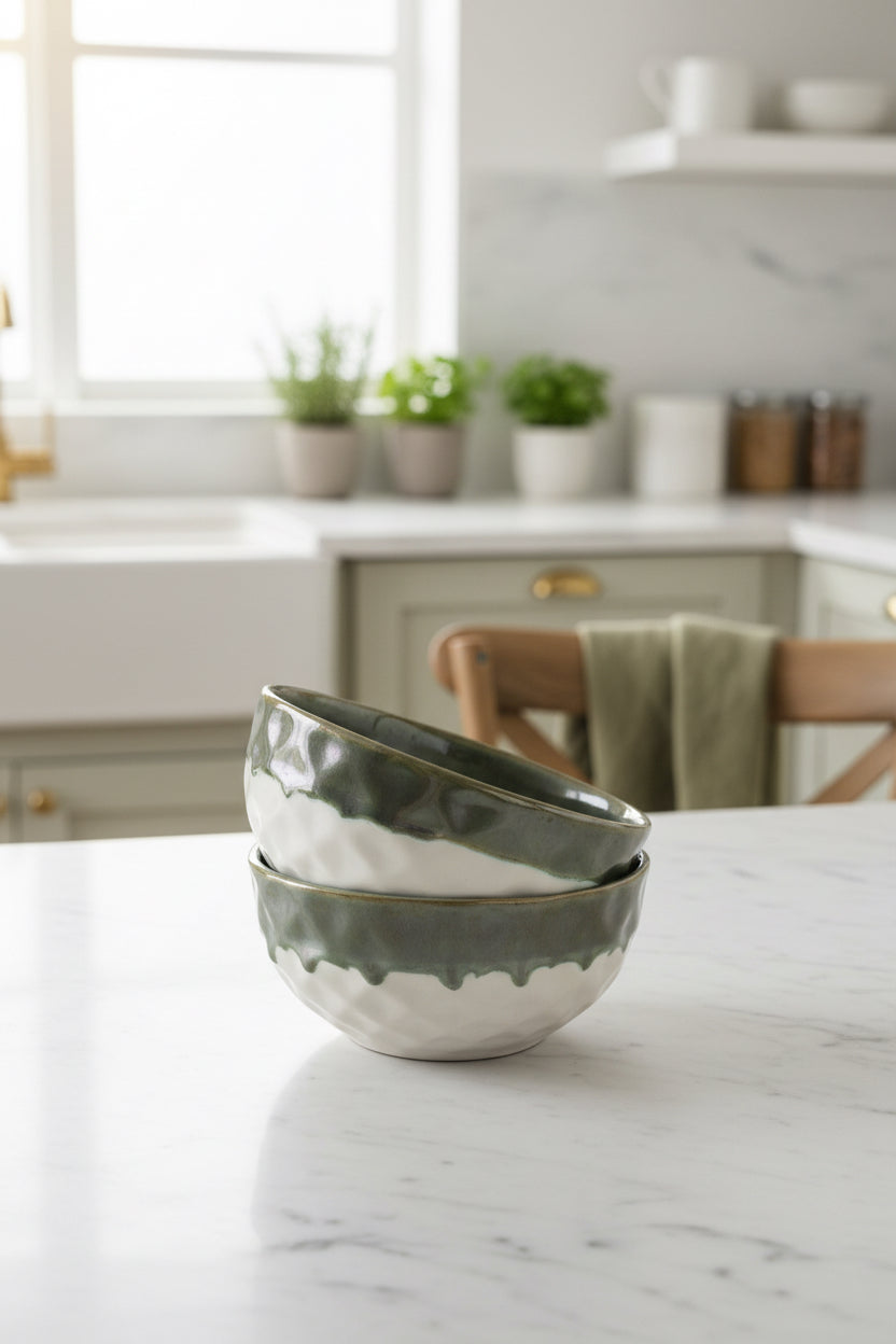 Olive Ombre Diamond Ceramic Bowl – 600 mL set of 1