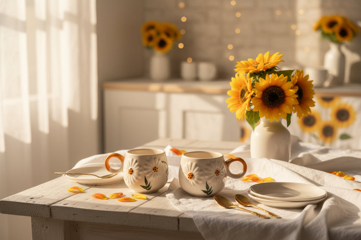 🌻 Sunny Bloom Embossed Tea Cup cups ( set of 1 )