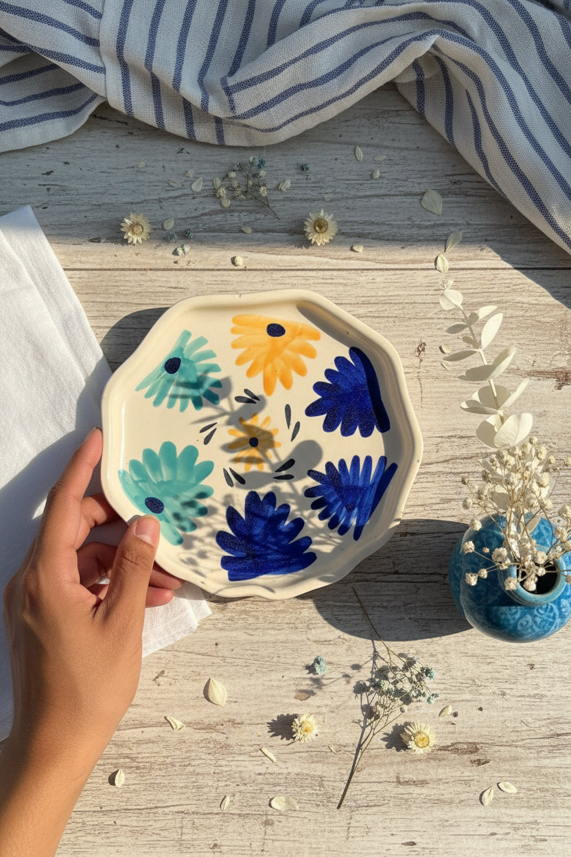 Handcrafted Ceramic Snack Plate – 7 Inch (Available in 2 Designs)

Set of 1
