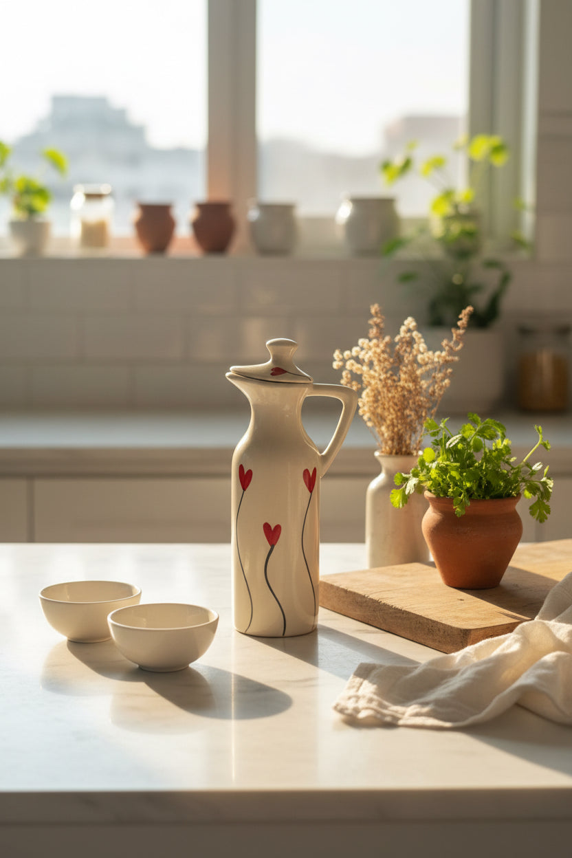Love Collection Handcrafted Ceramic Oil Dispenser – 350 mL