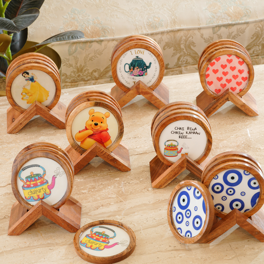My Crockery Shop Wooden Tea Coaster- Set Of 4