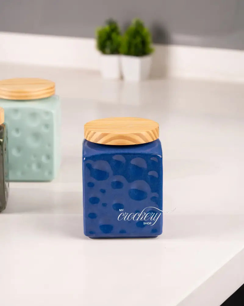 My Crockery Shop Bubble Textured Ceramic Crockery Jar – 750ml - Blue - Kitchen Storage