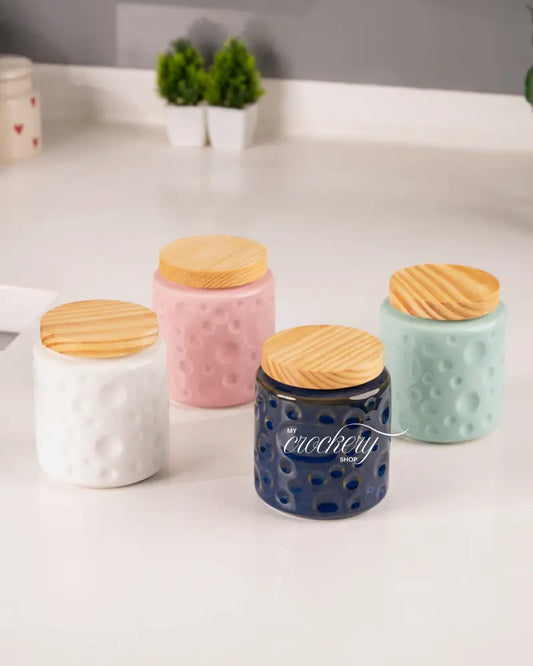 My Crockery Shop Bubble Textured Round Ceramic Crockery Jar – 750ml - Kitchen Storage
