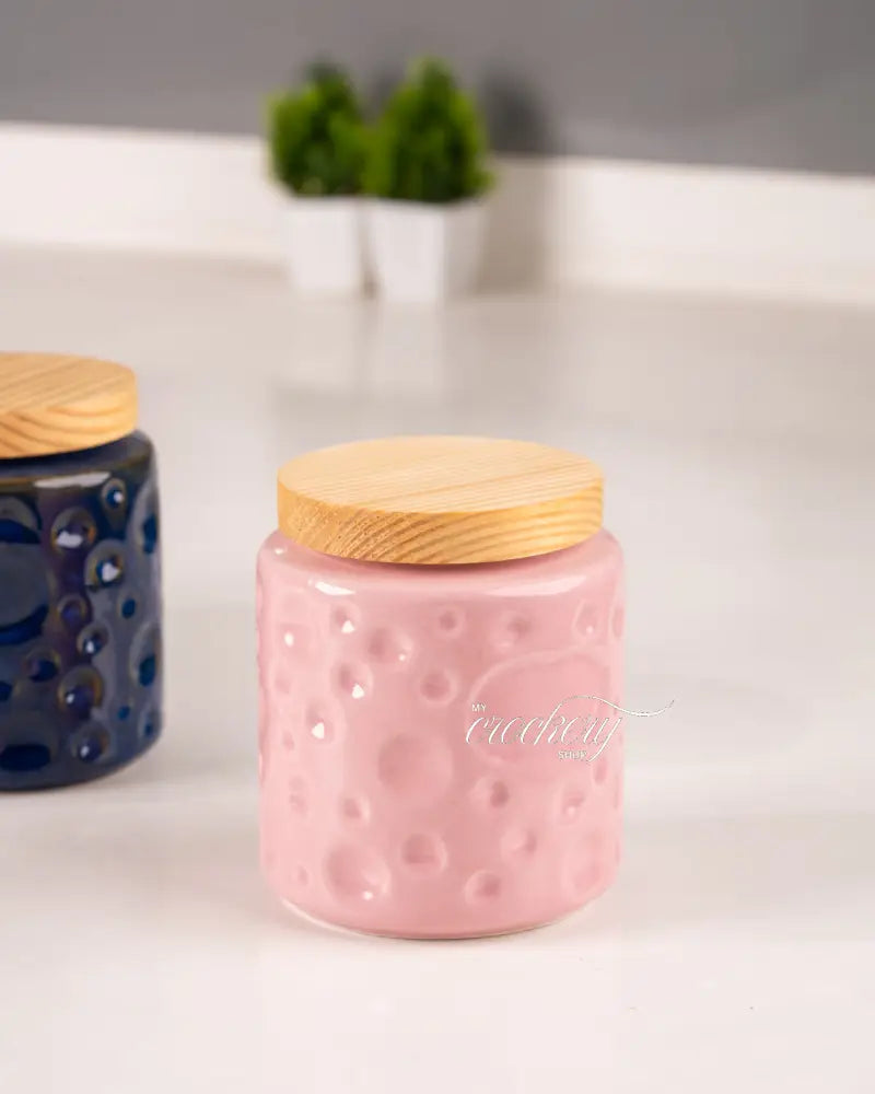 My Crockery Shop Bubble Textured Round Ceramic Crockery Jar – 750ml - Pink - Kitchen Storage