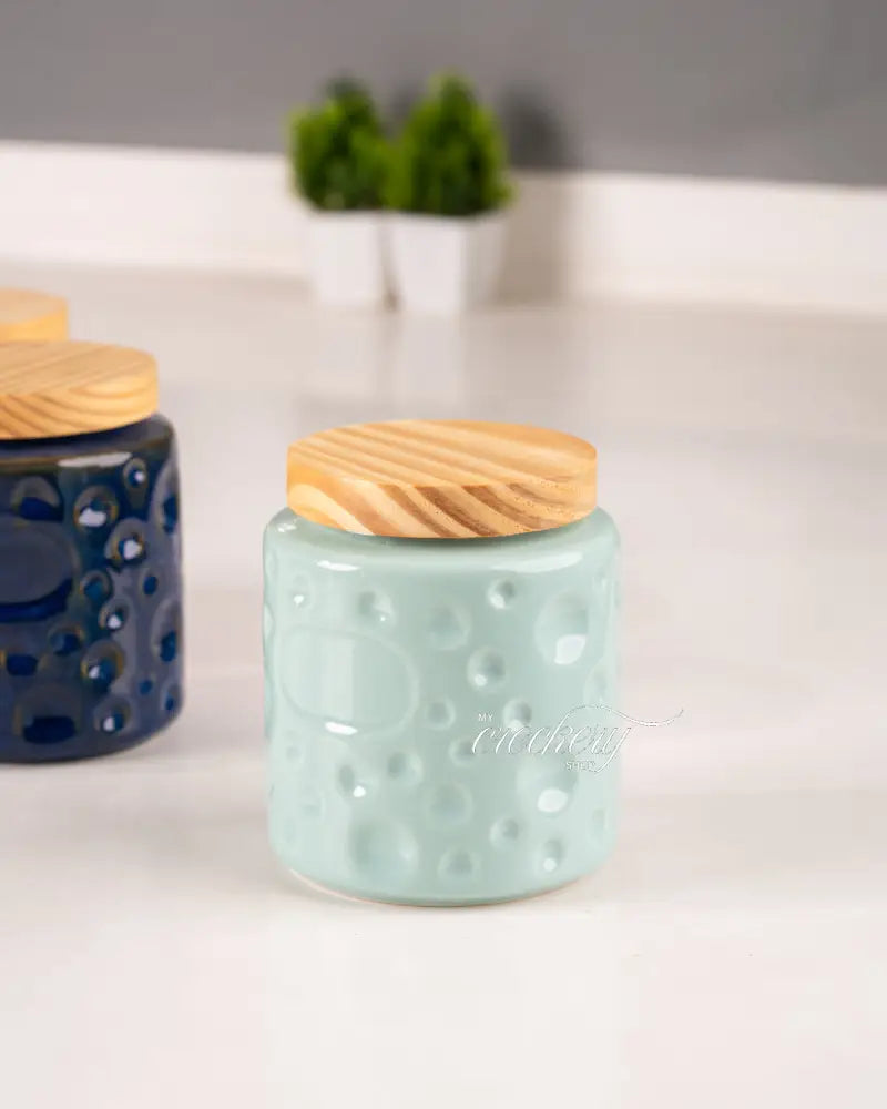 My Crockery Shop Bubble Textured Round Ceramic Crockery Jar – 750ml - Turquoise - Kitchen Storage