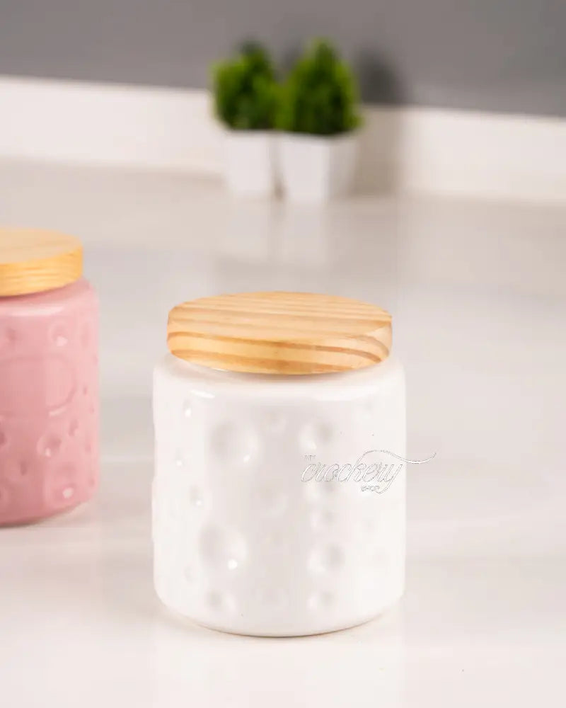 My Crockery Shop Bubble Textured Round Ceramic Crockery Jar – 750ml - White - Kitchen Storage