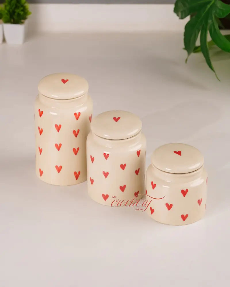 My Crockery Shop Ceramic Airtight Storage Jars – Set of 3 - Take my heart jar set - Kitchen Storage