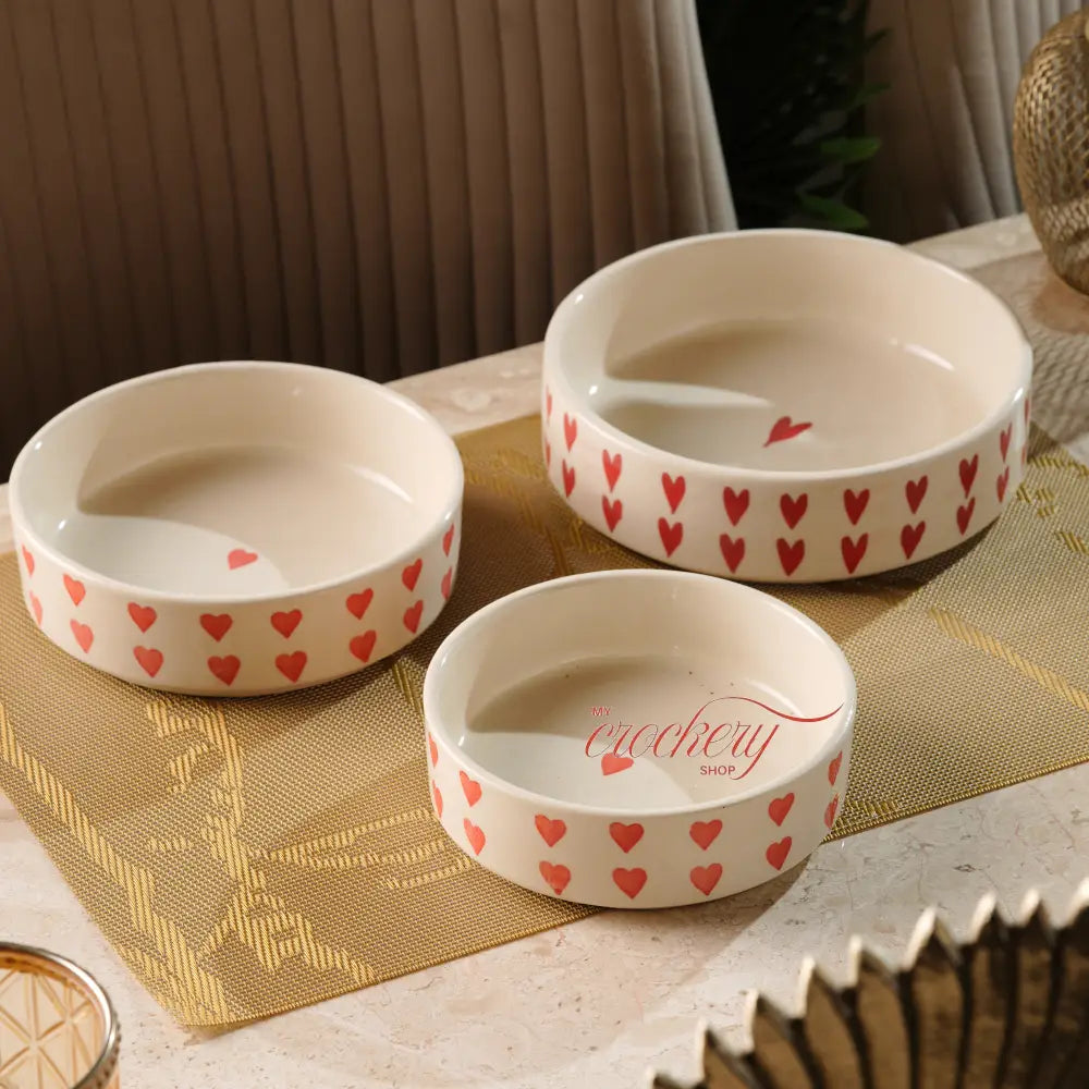 My Crockery Shop Ceramic Bowl Set - Bold Red Hearts - Serveware
