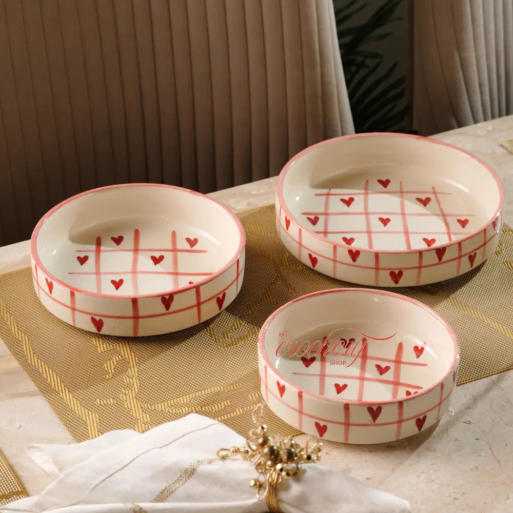 My Crockery Shop Ceramic Bowl Set - Coral Heart Grid - Serveware
