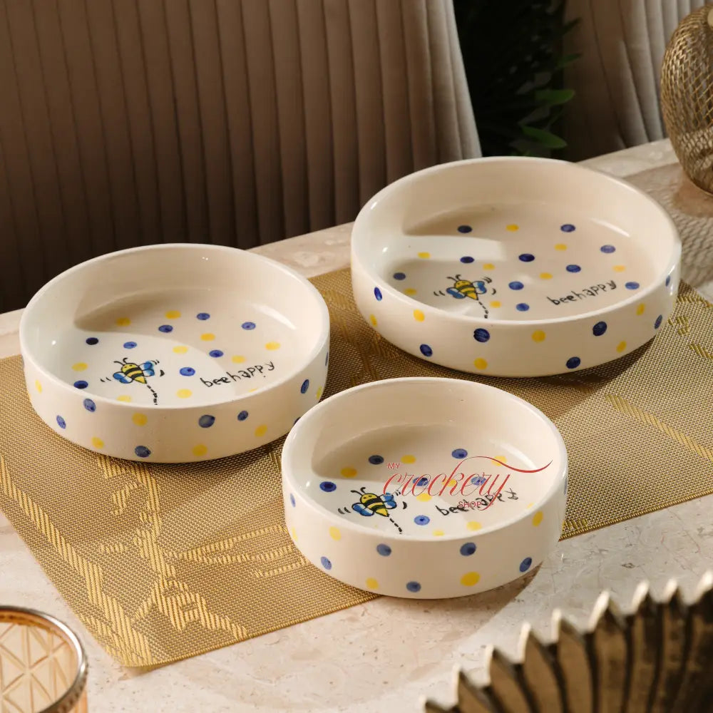 My Crockery Shop Ceramic Bowl Set - Honey Bee Dots - Serveware