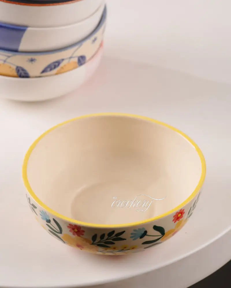 My Crockery Shop Signature Artisan Ceramic Bowl – 700ml (Single Piece) - Floral bowl - Serveware