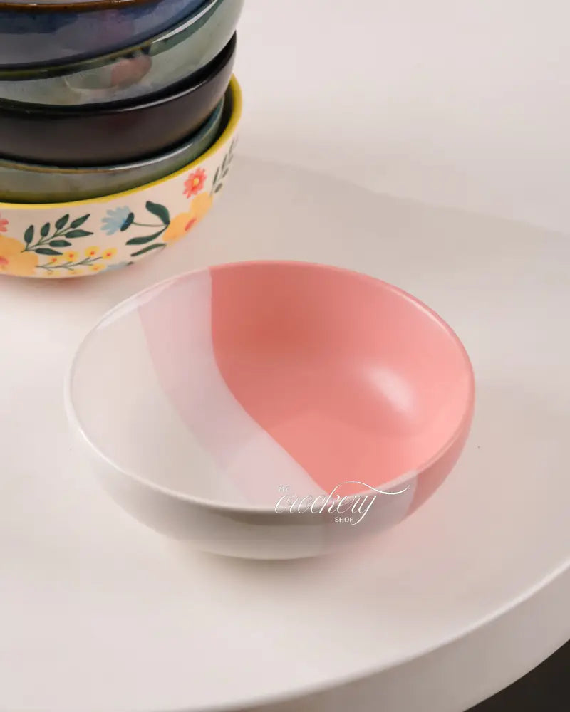My Crockery Shop Signature Artisan Ceramic Bowl – 700ml (Single Piece) - Pink and white shaded bowl - Serveware