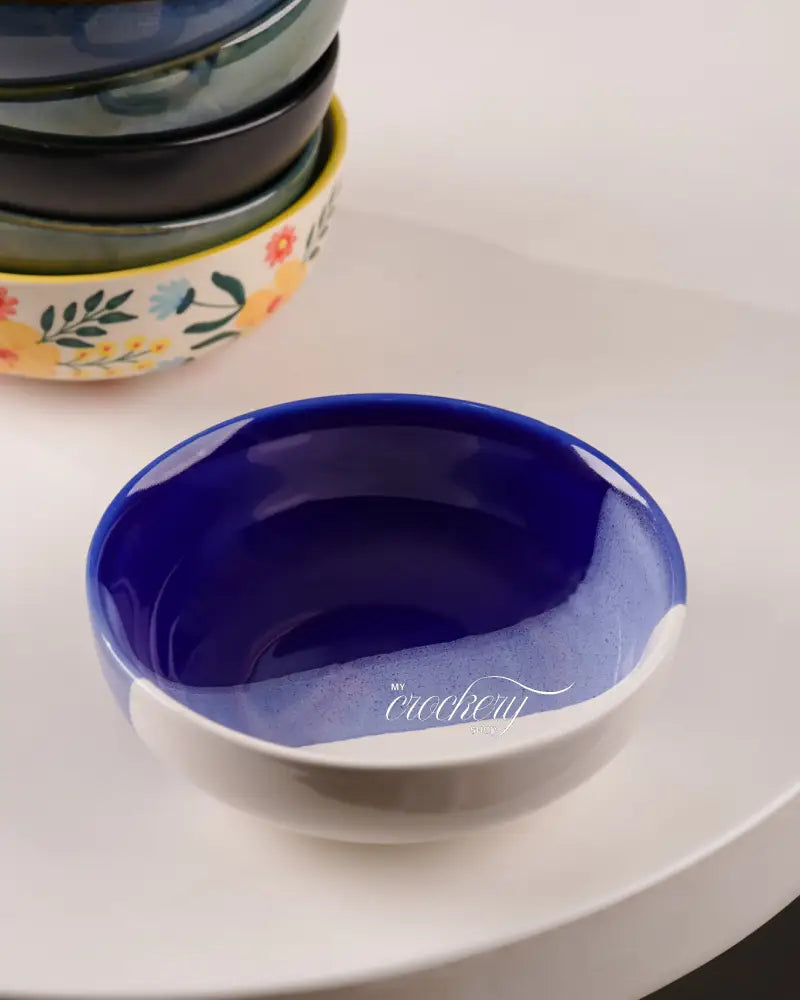 My Crockery Shop Signature Artisan Ceramic Bowl – 700ml (Single Piece) - White and blue shaded bowl - Serveware