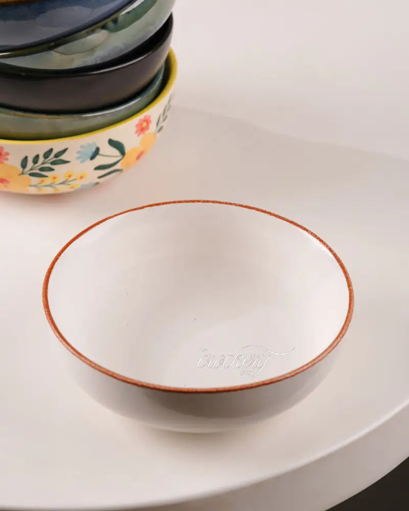 My Crockery Shop Signature Artisan Ceramic Bowl – 700ml (Single Piece) - White and brown lining - Serveware