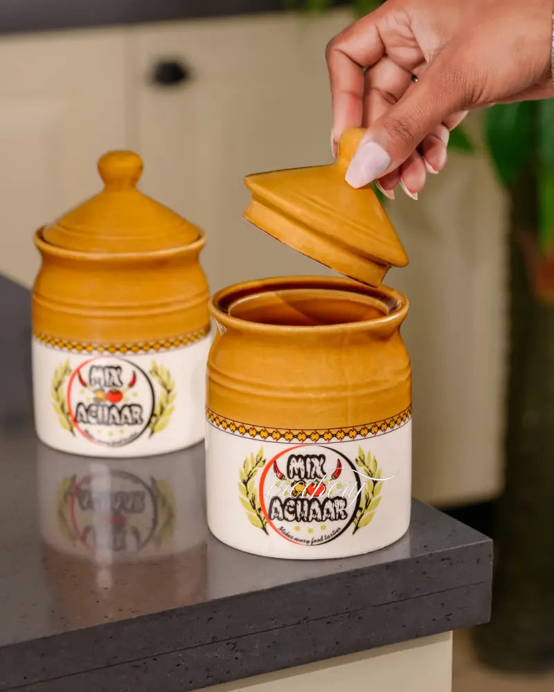 My Crockery Shop Traditional Ceramic Crockery Pickle Jar Set – 300ml x 3 - Kitchen Storage