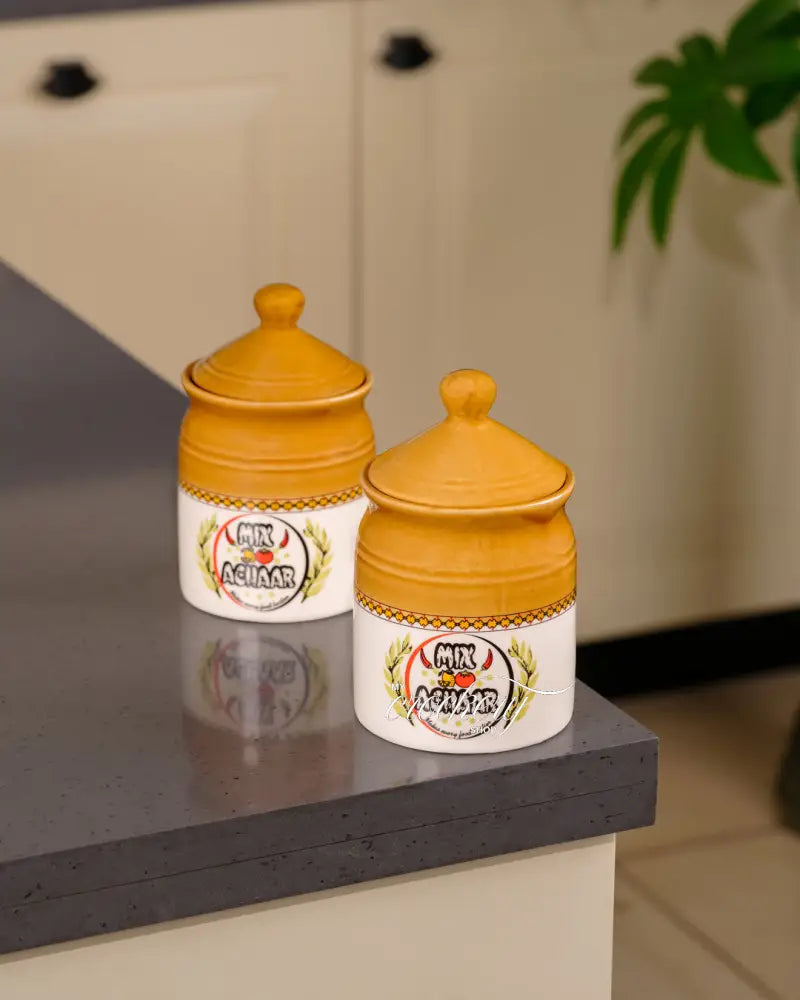 My Crockery Shop Traditional Ceramic Crockery Pickle Jar Set – 300ml x 3 - Kitchen Storage